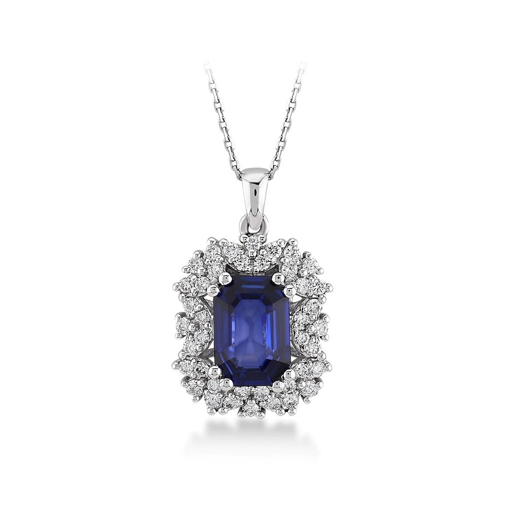 0.75 karat Pırlanta Safir Kolye