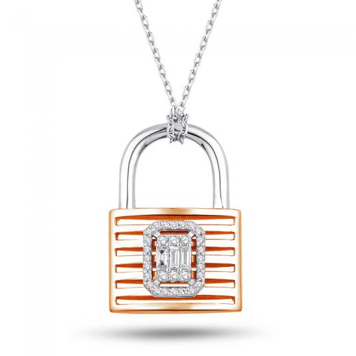 Pırlanta 0.13 ct. Asma Kilit Kolye (pembe)