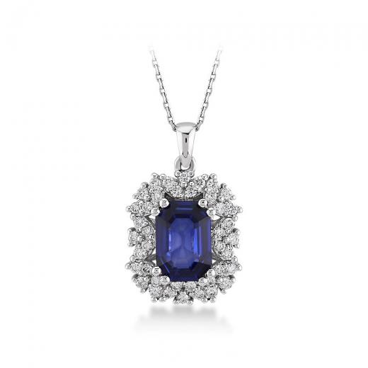 0.75 karat Pırlanta Safir Kolye