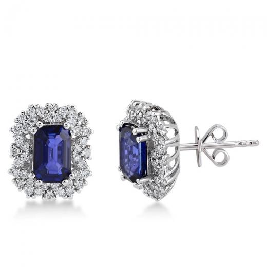 1.50 karat Pırlanta Safir Küpe