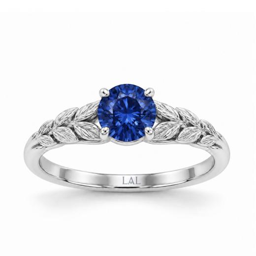 1.00 karat 14 ayar Yaprak Motifli Altın Safir Yüzük