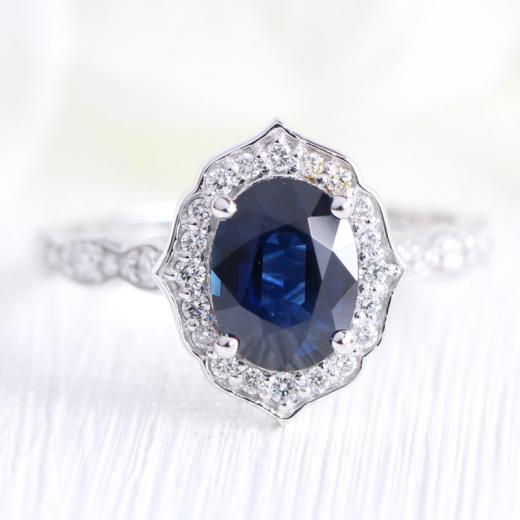 1.82 ct. Pırlanta Safir Vintage Yüzük